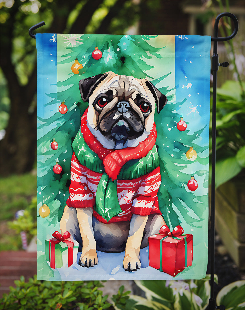 Pug Christmas Garden Flag-2