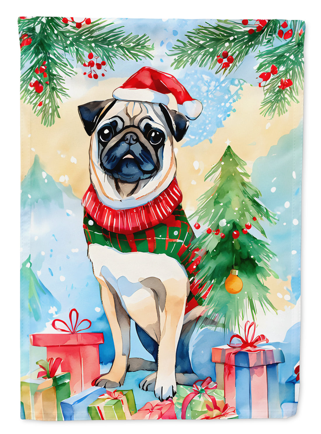 Pug Christmas Garden Flag-0