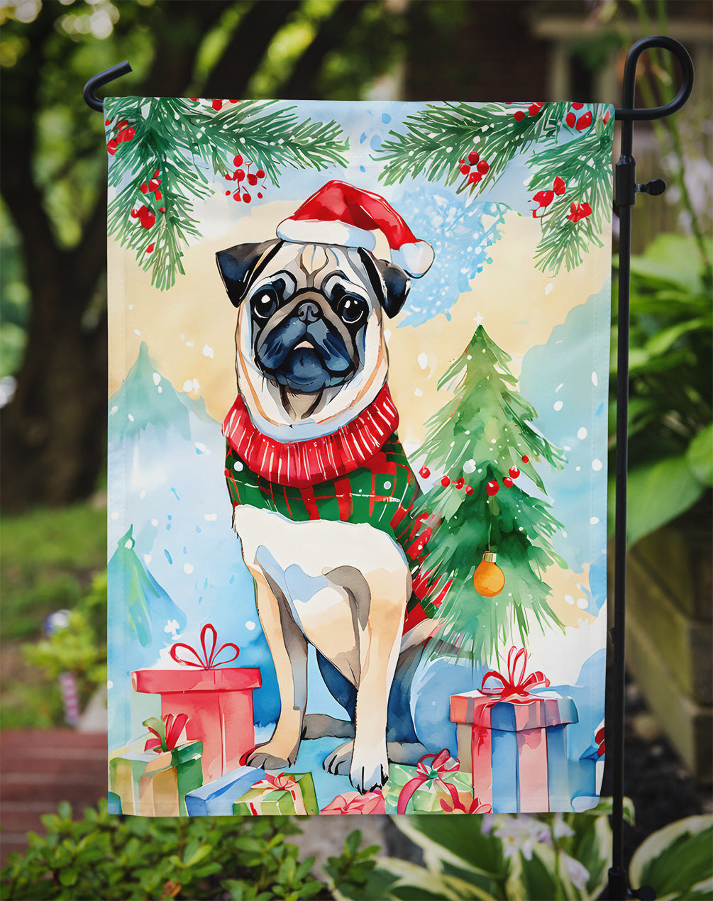 Pug Christmas Garden Flag-2