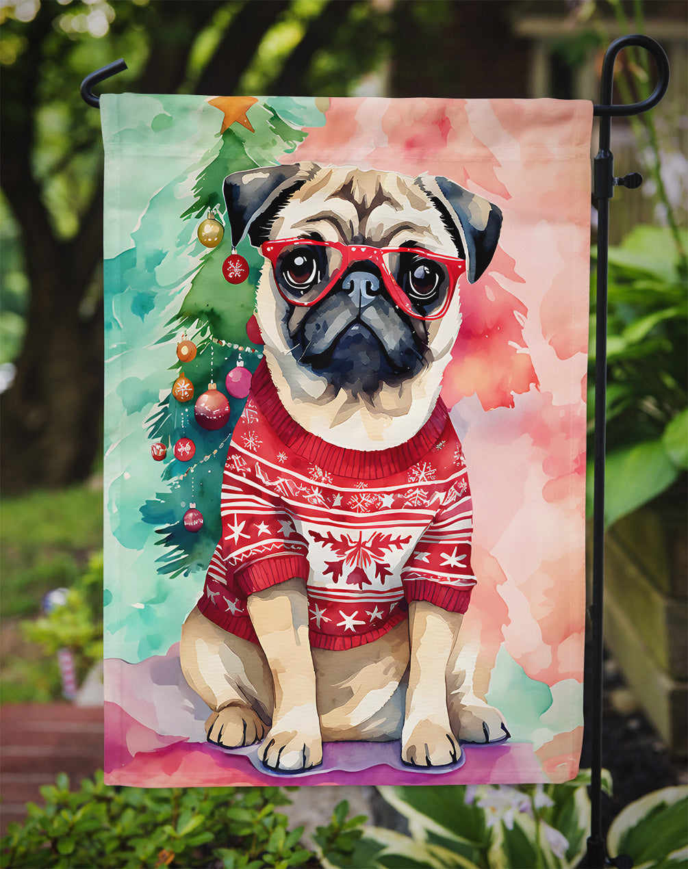 Pug Christmas Garden Flag-2