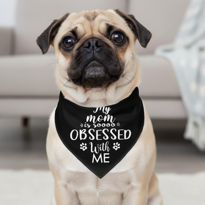 Black bandana with white text and paw prints on a white background