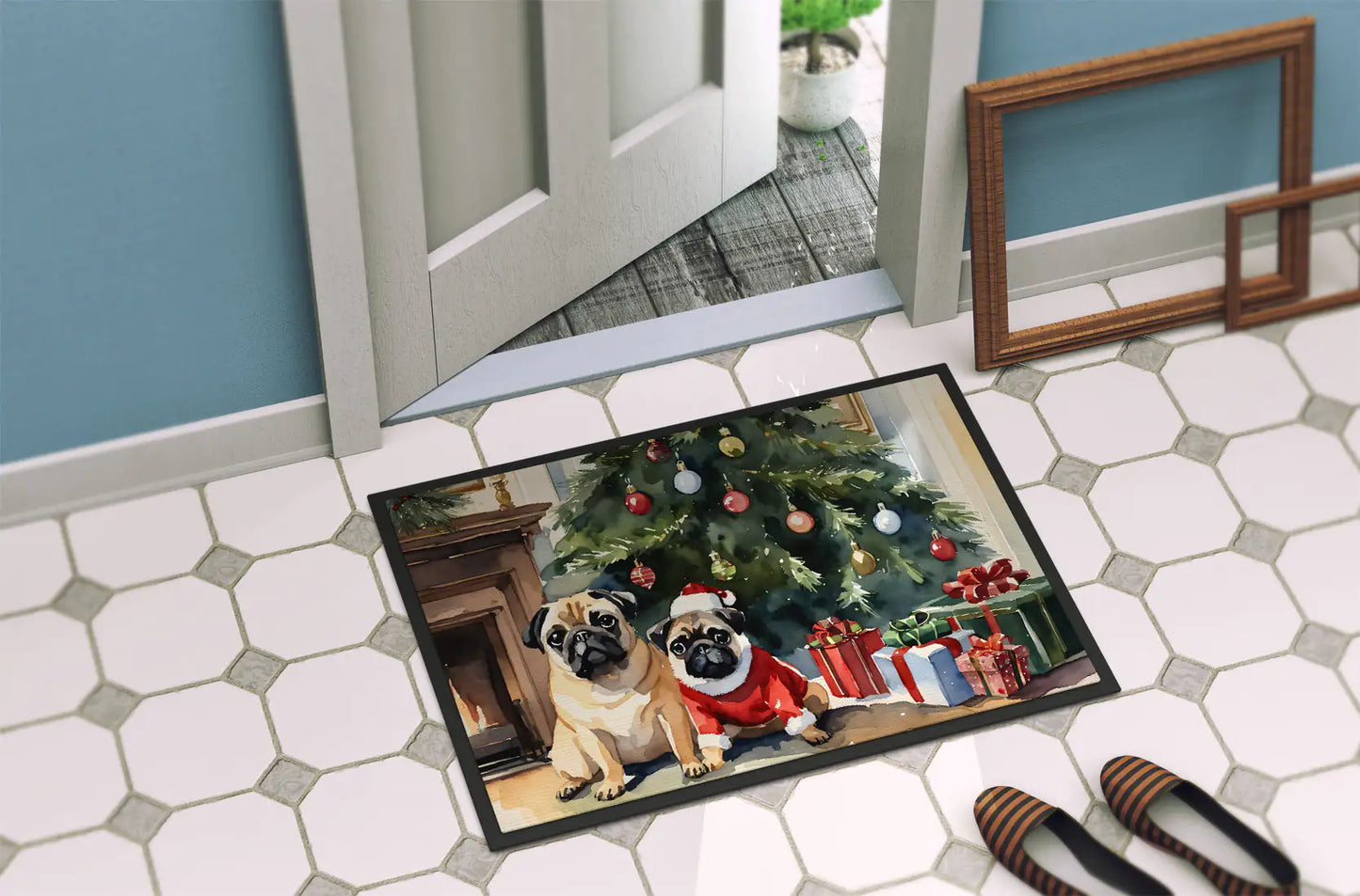 Pug Cozy Christmas Doormat