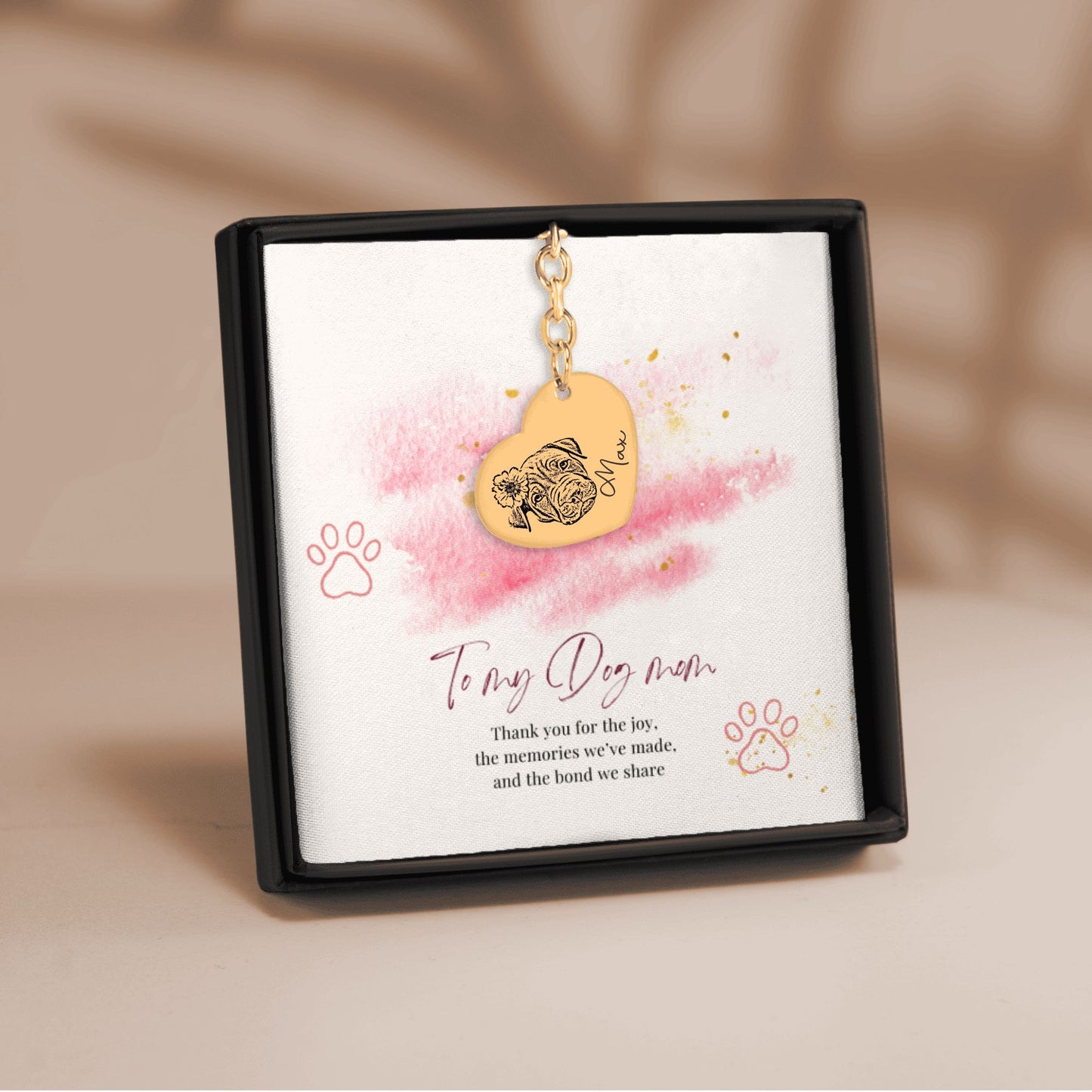 Dog Mom Gift | Custom Pet Portrait Keychain + Message Card