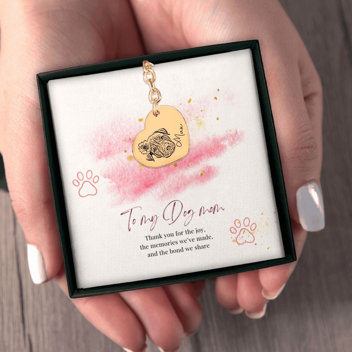 Dog Mom Gift | Custom Pet Portrait Keychain + Message Card