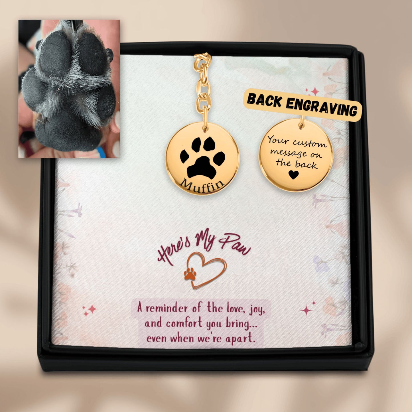 Custom Paw Print Keychain | Actual Pet Paw Engraved + Name & Message