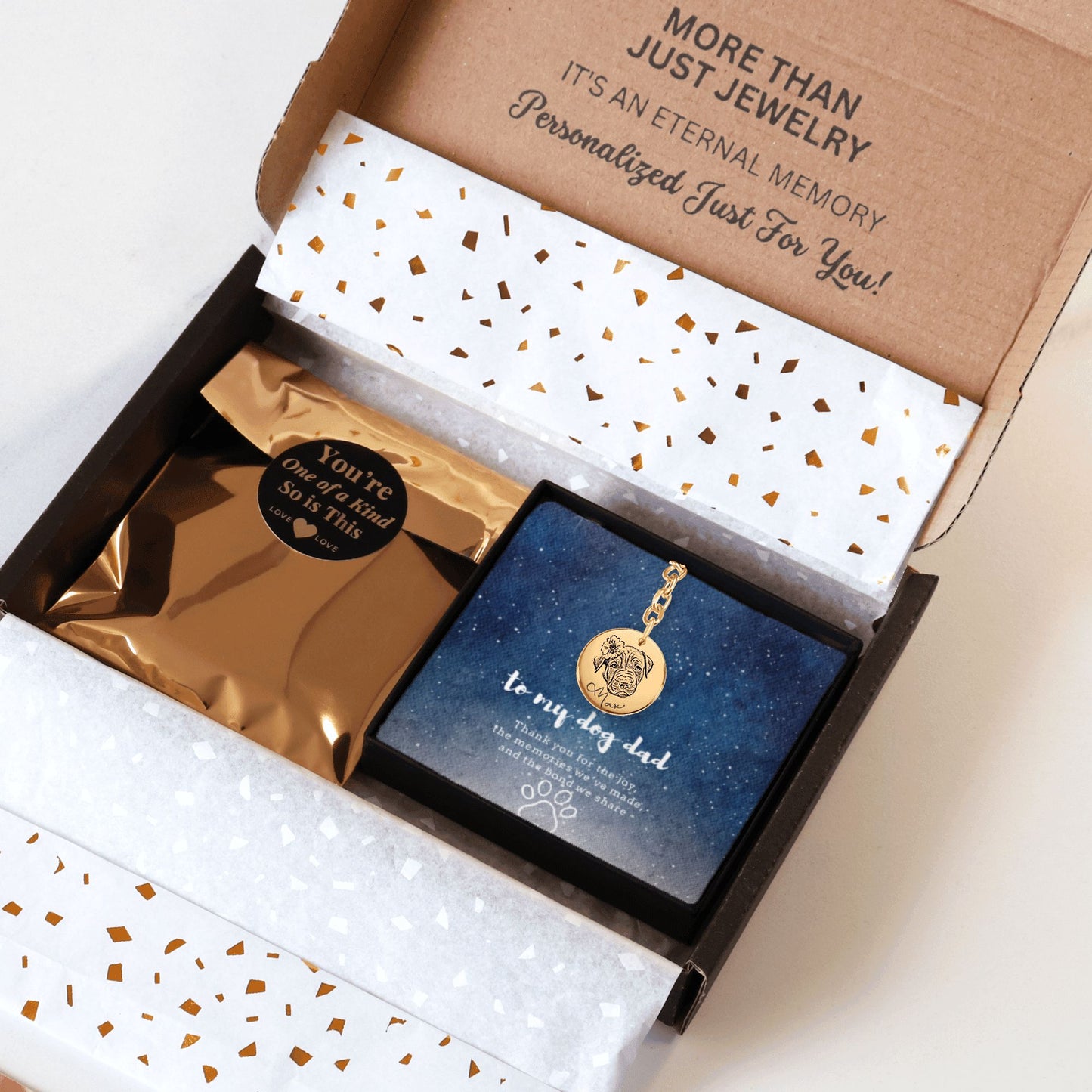 Dog Dad Gift | Custom Pet Portrait Keychain + Message Card